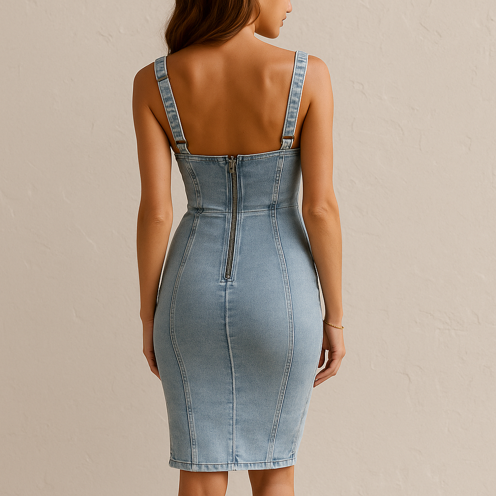 Aurora | Robe en jean à bretelles réglables