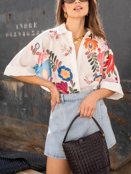 Chemise à manches courtes à imprimé floral Carla