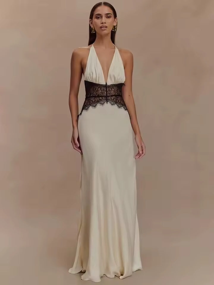 Robe en dentelle et satin Noiréa