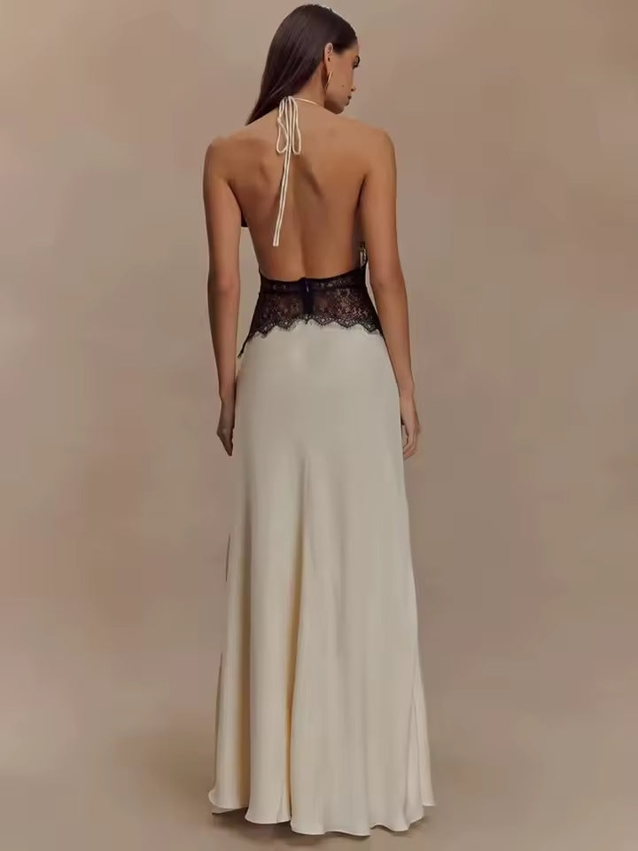 Robe en dentelle et satin Noiréa